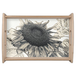 Giant Sunflowers Vintage Antique Sepia Floral Art Serving Tray