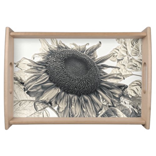 Giant Sunflowers Vintage Antique Sepia Floral Art Serving Tray