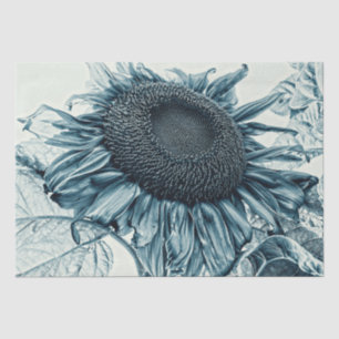 Giant Sunflowers Vintage Art Teal Blue Decoupage Tissue Paper