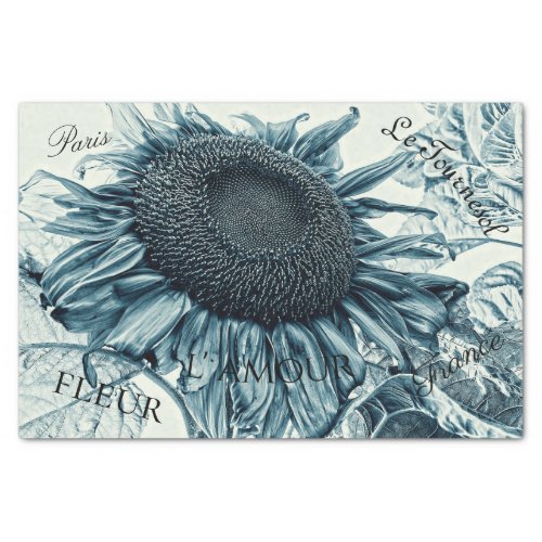 Giant Sunflowers Vintage Art Teal Blue Ephemera Tissue Paper