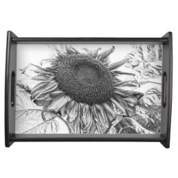 Giant Sunflowers Vintage Black And White Art Serving Tray