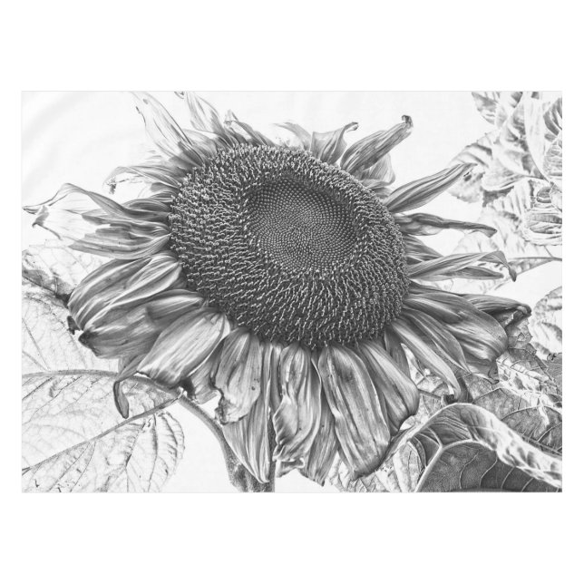 Giant Sunflowers Vintage Black And White Art Tablecloth (Front (Horizontal))