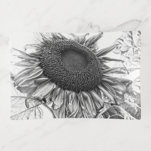 Giant Sunflowers Vintage Black And White Art Trinket Tray