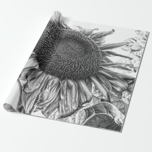 Giant Sunflowers Vintage Black And White Art Wrapping Paper