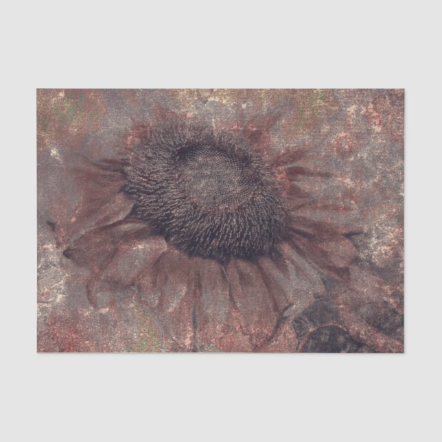 Giant Sunflowers Vintage Brown Texture Decoupage Tissue Paper (Front)