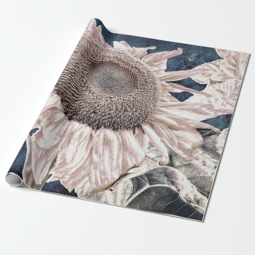 Giant Sunflowers Vintage Grey Sepia Decoupage Wrapping Paper