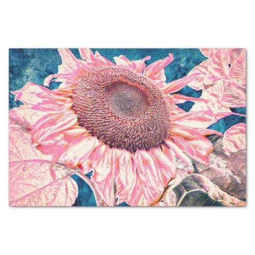 Giant Sunflowers Vintage Pink Teal Blue Decoupage Tissue Paper