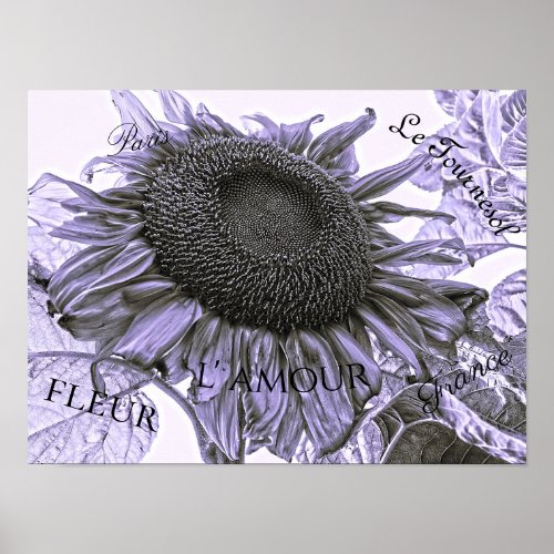 Giant Sunflowers Vintage Purple Decoupage Script Poster