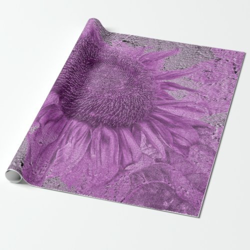 Giant Sunflowers Vintage Purple Gray Texture Wrapping Paper