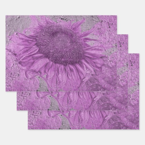 Giant Sunflowers Vintage Purple Gray Texture Wrapping Paper Sheets