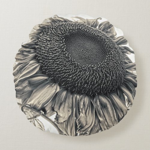 Giant Sunflowers Vintage Sepia Art Design Round Pillow