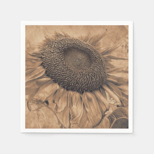 Giant Sunflowers Vintage Sepia Brown Decoupage Art Napkins