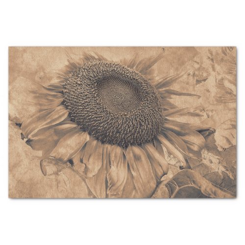 Giant Sunflowers Vintage Sepia Brown Decoupage Art Tissue Paper
