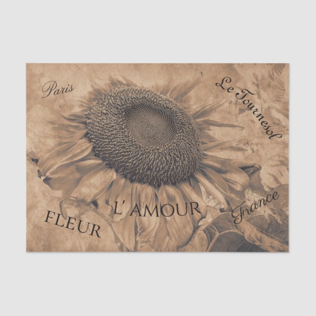 Giant Sunflowers Vintage Sepia Brown Ephemera Tissue Paper (Front)