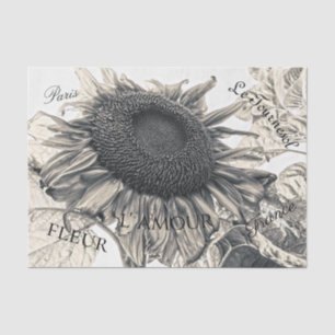 Giant Sunflowers Vintage Sepia Decoupage Ephemera Tissue Paper