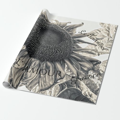 Giant Sunflowers Vintage Sepia Decoupage Ephemera Wrapping Paper