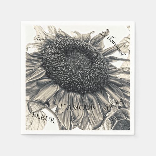 Giant Sunflowers Vintage Sepia Decoupage Script Napkins