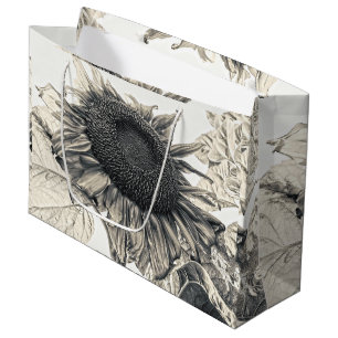 Giant Sunflowers Vintage Sepia Design Art Large Gift Bag