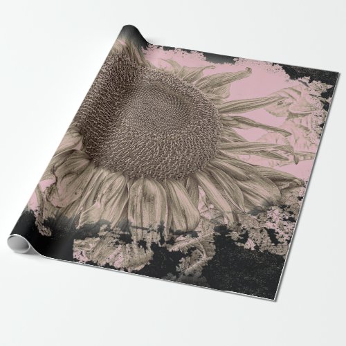 Giant Sunflowers Vintage Sepia Pink Black Vignette Wrapping Paper