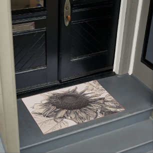 Giant Sunflowers Vintage Sepia Summer Floral Doormat
