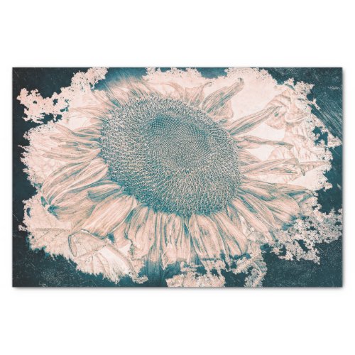 Giant Sunflowers Vintage Sepia Teal Vignette Tissue Paper