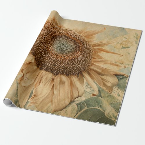 Giant Sunflowers Yellow Decoupage Old Vintage Art Wrapping Paper