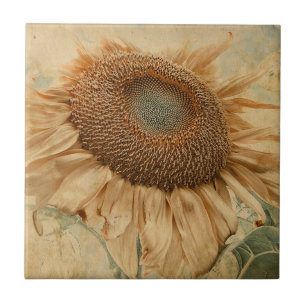 Giant Sunflowers Yellow Old Vintage Art Ceramic Tile