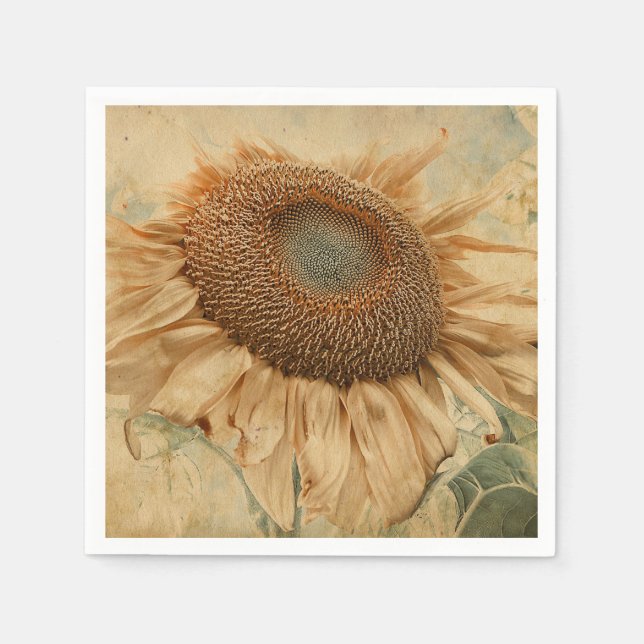 Giant Sunflowers Yellow Old Vintage Art Napkins (Front)