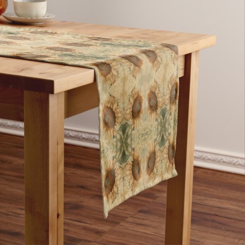 Giant Sunflowers Yellow Old Vintage Art Pattern Short Table Runner