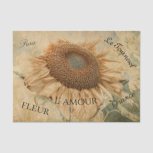 Giant Sunflowers Yellow Vintage Decoupage Script Tissue Paper