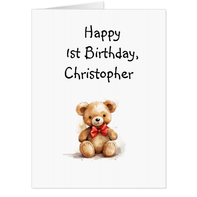 Giant teddy bear card with 1st birthday poem, (Front)