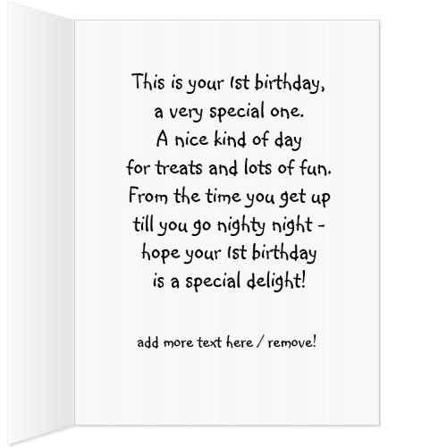 Giant teddy bear card with 1st birthday poem