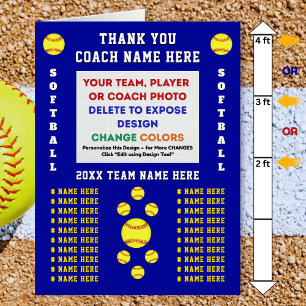GIANT, Thank You Card for Softball COACH, 3 Sizes