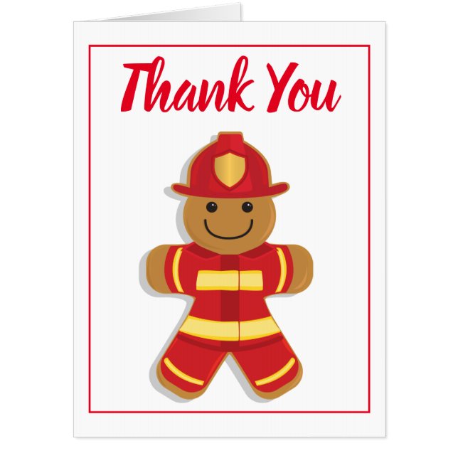 Giant Thank You Firefighters Red White Gingerbread Card (Front)