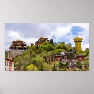 Giant tibetan prayer wheel in Shangri-la - Yunnan Poster