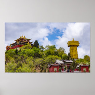 Giant tibetan prayer wheel in Shangri-la - Yunnan Poster