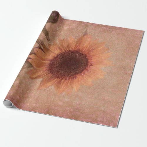 Giant Vintage Sunflowers Sepia Yellow Chic Floral Wrapping Paper