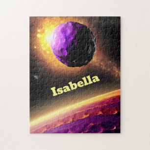 Giant Violet Asteroid Roaring Towards Pink Planet Jigsaw Puzzle