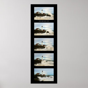 Giant Waves Photo Collage Portland Head Lighthouse Poster