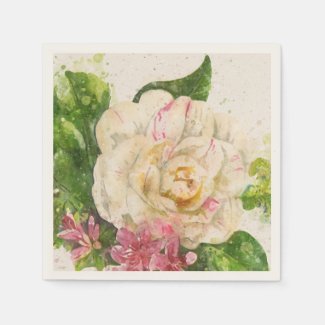 Giant White with Pink Rose Garden Party Napkins