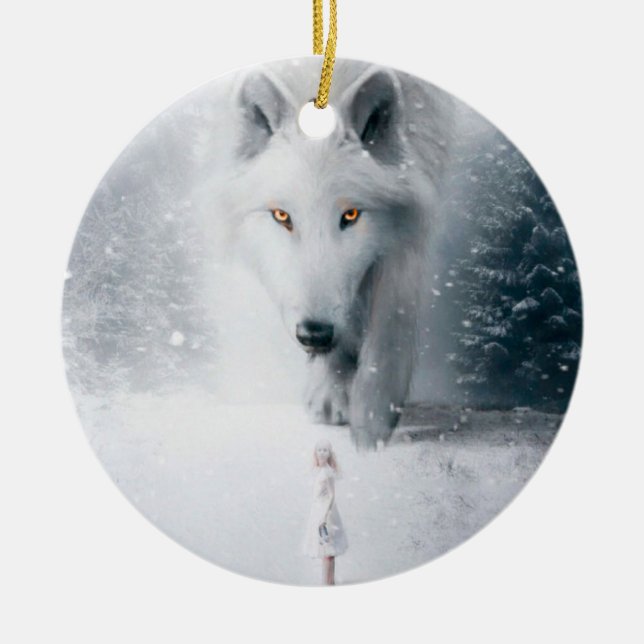 Giant white wolf ceramic ornament (Front)
