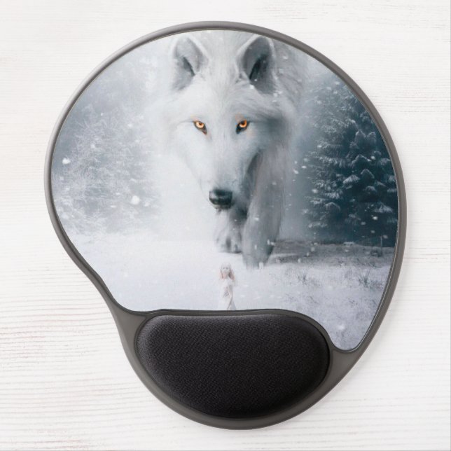 Giant white wolf gel mouse pad (Front)