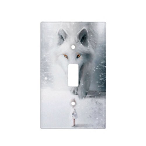 Giant white wolf light switch cover