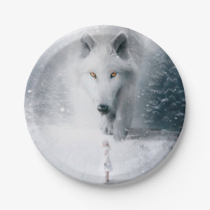 Giant white wolf paper plates