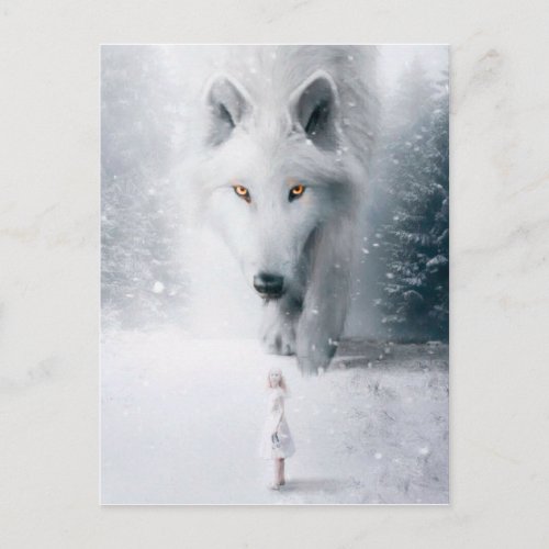 Giant white wolf postcard
