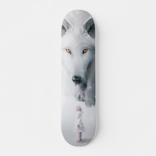 Giant white wolf skateboard