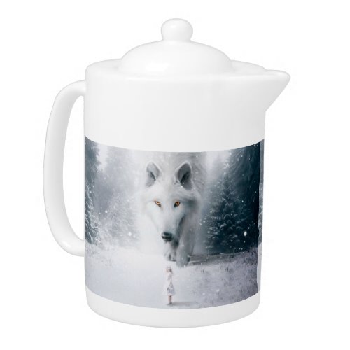 Giant white wolf teapot