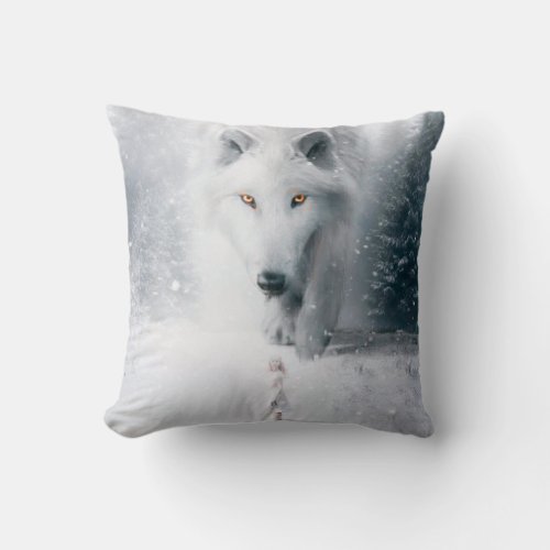 Giant white wolf throw pillow