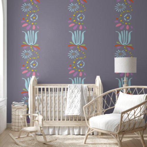 Giant Wildflower Bloom Pattern Pink Blue Purple Wallpaper