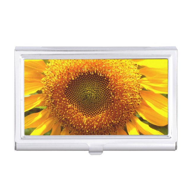 Giant yellow mammoth sunflower photo business card case (Front)